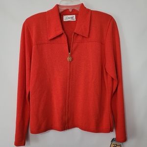Laura by Alyzia Knit Vintage Zipper Front Coral Knit Cardigan Sweater Size Small